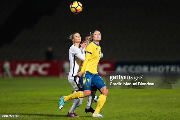 Faustine Robert of France and Hanna Glas of Sweden during the Women's friendly international match between France and Sweden the at Stade...