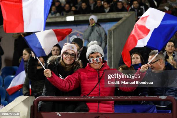 Supporters of France during the Women's friendly international match between France and Sweden the at Stade Chaban-Delmas on November 27, 2017 in...