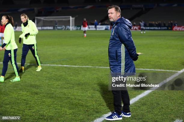 Head coach Peter Gerhardsson of Sweden during the Women's friendly international match between France and Sweden the at Stade Chaban-Delmas on...