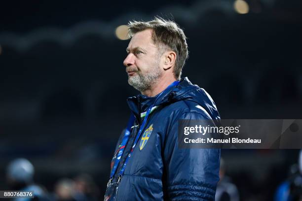 Head coach Peter Gerhardsson of Sweden during the Women's friendly international match between France and Sweden the at Stade Chaban-Delmas on...