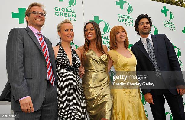 Global Green USA President Matt Petersen, and actors Radha Mitchell, Rosario Dawson, Sharon Lawrence, and Adrian Grenier arrive at Global Green USA's...