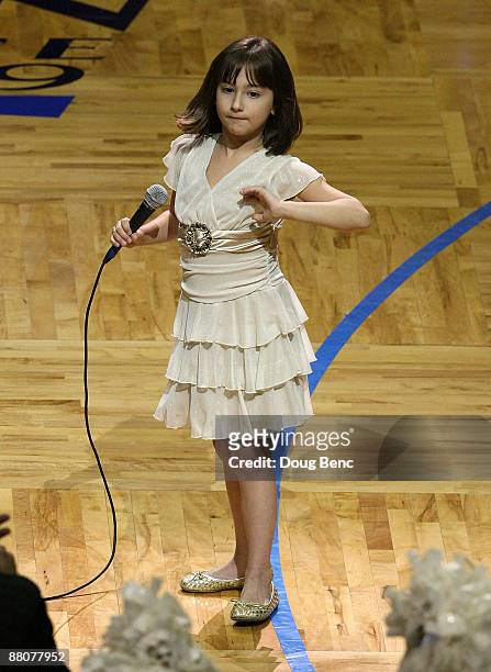 Gina Marie Incandela sings the national anthem before Game Six of the Eastern Conference Finals between the Cleveland Cavaliers and the Orlando Magic...