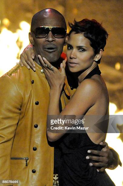 Actor Jamie Foxx and actress Halle Berry onstage at Spike TV's 2009 "Guys Choice Awards" held at the Sony Studios on May 30, 2009 in Los Angeles,...