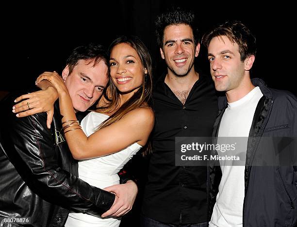 Quentin Tarantino, Rosario Dawson, Eli Roth and B.J. Novak pose backstage at Spike TV's Guys Choice Awards on May 30, 2009 in Los Angeles, California.