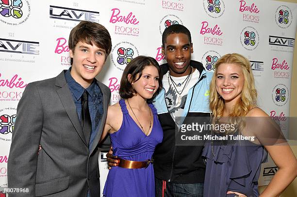 Actors Devon Werkheiser, Rachel Sibner, Daniel Curtis Lee and Carlie Casey arrive at "The Gift Back From The Heart" benefit concert for the Midnight...