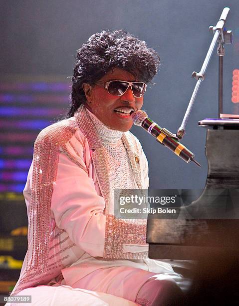 Little Richard performs during the Domino Effect benefit concert at the New Orleans Arena on May 30, 2009 in New Orleans, Louisiana.