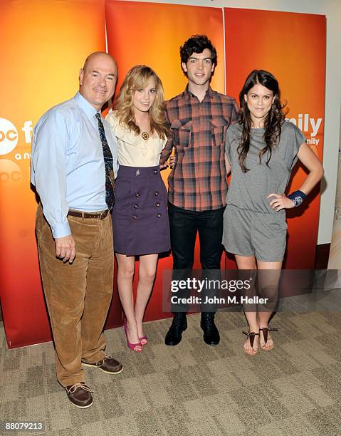 Actors Larry Miller, Meaghan Martin,Ethan Peck and Lindsey Shaw from the television show "10 Things I Hate About You" attend the 2009 Disney and ABC...