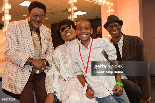 Little Richard poses backstage with Fats Domino , Michael Martin and Keb Mo during the Domino Effect benefit concert at the New Orleans Arena on May...