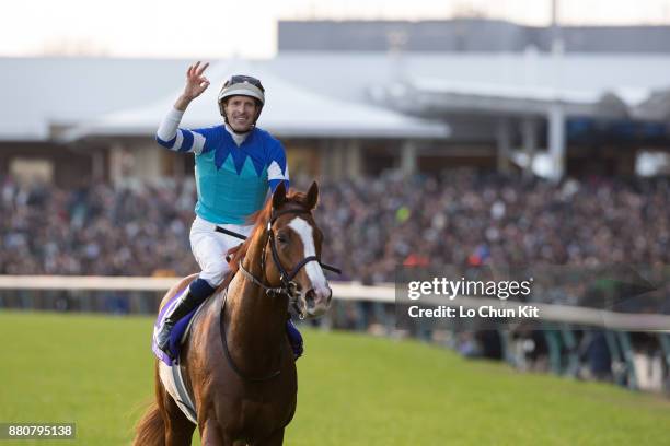 Jockey Hugh Bowman riding Cheval Grand wins the 37th Japan Cup at Tokyo Racecourse on November 26, 2017 in Tokyo, Japan.