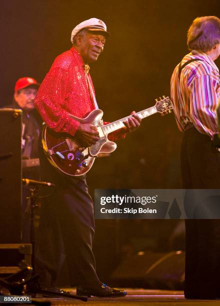 Chuck Berry performs during the Domino Effect benefit concert at the New Orleans Arena on May 30, 2009 in New Orleans, Louisiana.