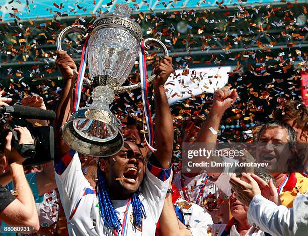 Vagner Love of PFC CSKA Moscow celebrates with the trophy after the Russian Cup final match between FC Rubin Kazan and PFC CSKA Moscow at the Khimki...