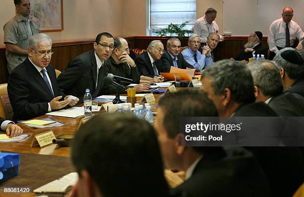 Israeli Prime Minister Benjamin Netanyahu convenes the weekly cabinet meeting May 31, 2009 in Jerusalem, Israel. Netanyahu said today that Israel...