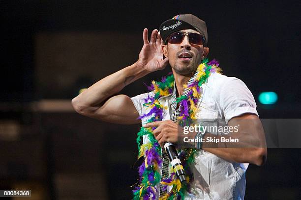 Justin 'El Nino' Poree of Ozomatli performs during the Domino Effect benefit concert at the New Orleans Arena on May 30, 2009 in New Orleans,...