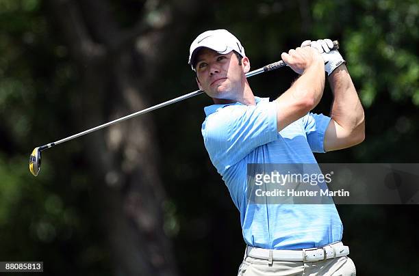 Paul Casey of England hits his tee shot on the 12th hole during the final round of the Crowne Plaza Invitational at Colonial Country Club on May 31,...