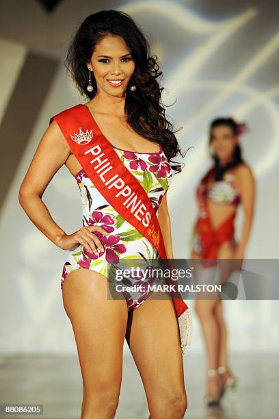 Filipino actress and singer Patricia Javier models in a swimsuit as she competes in the first round of the Mrs Asia USA beauty competition in Los...