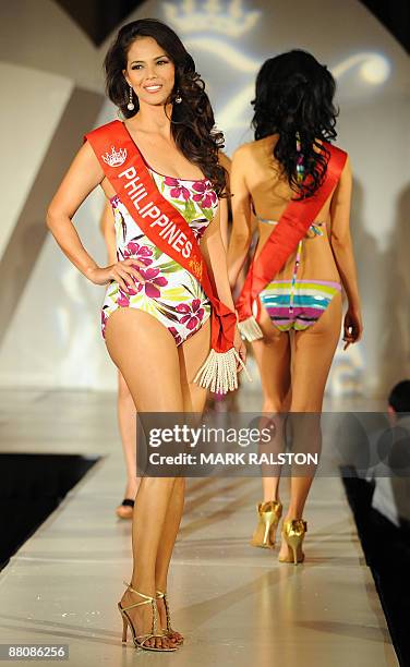 Filipino actress and singer Patricia Javier models in a swimsuit as she competes in the first round of the Mrs Asia USA beauty competition in Los...