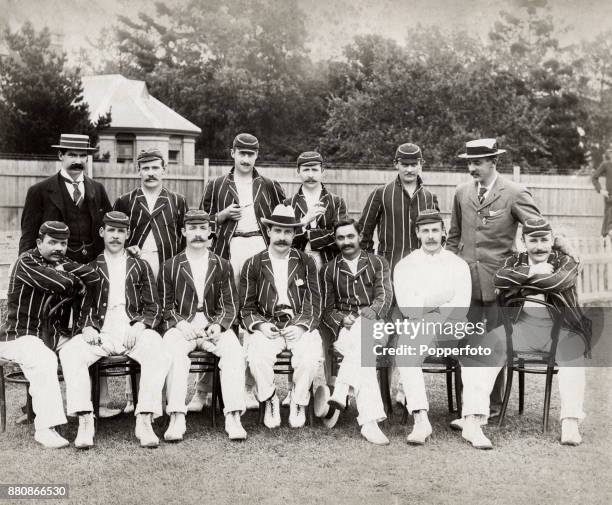 Stoddart's England cricket team en route to Australia, circa 1897. Left to right, back row: Tom Richardson, Bill Storer, Jack Mason, Frank Druce,...