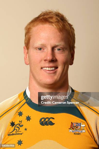 Peter Kimlin of the Wallabies poses during the Australian Wallabies squad headshots session at Crown Plaza, Coogee on May 31, 2009 in Sydney,...