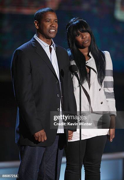 Actor Denzel Washington and his daughter Katia Washington present the Best Movie award onstage during the 18th Annual MTV Movie Awards held at the...