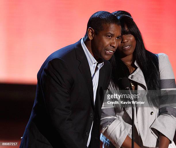 Actor Denzel Washington and his daughter Katia Washington present the Best Movie award onstage during the 18th Annual MTV Movie Awards held at the...
