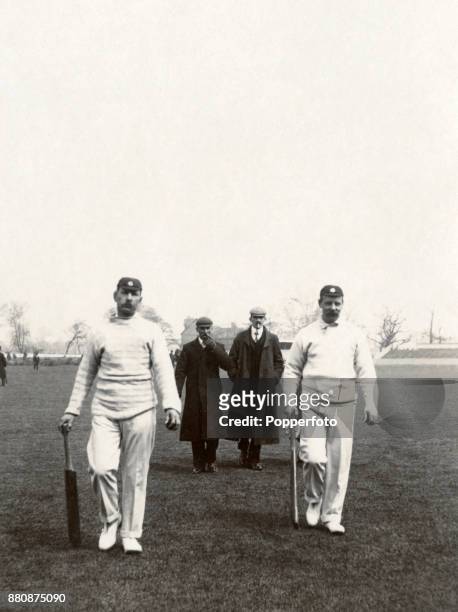 Surrey and England cricketers William Brockwell and Tom Hayward at The Kennington Oval in London, circa 1902.