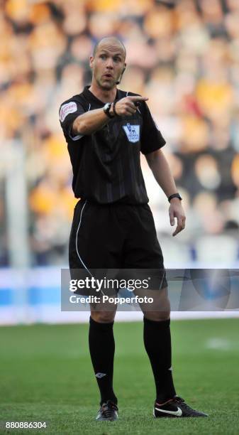 Referee Anthony Taylor in action during the Barclays Premier League match between Wolverhampton Wanderers and Queens Park Rangers at Molineux on...