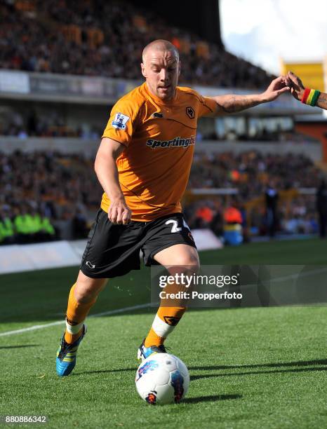 Jamie O'Hara of Wolverhampton Wanderers in action during the Barclays Premier League match between Wolverhampton Wanderers and Queens Park Rangers at...