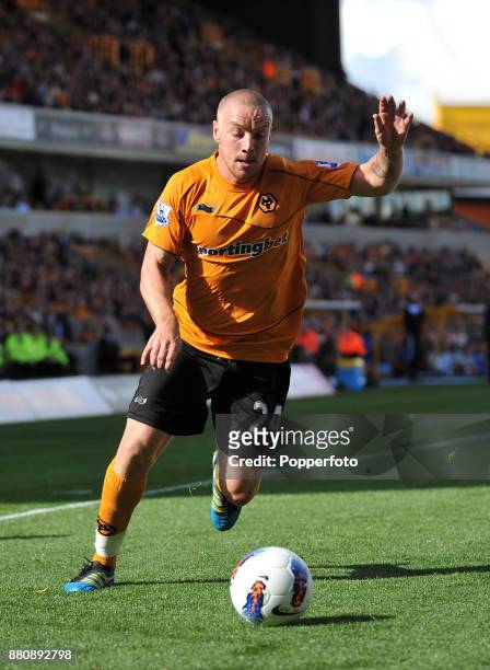 Jamie O'Hara of Wolverhampton Wanderers in action during the Barclays Premier League match between Wolverhampton Wanderers and Queens Park Rangers at...