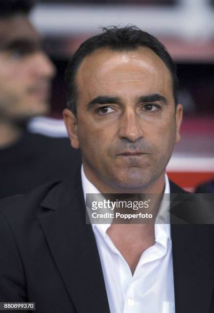 Besiktas JK manager Carlos Augusto Carvalhal looks on during a UEFA Europa League match between Stoke City and Besiktas JK at the Britannia Stadium...
