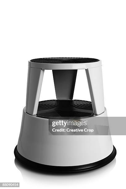 grey metal rolling kick stool - kick stool stock pictures, royalty-free photos & images