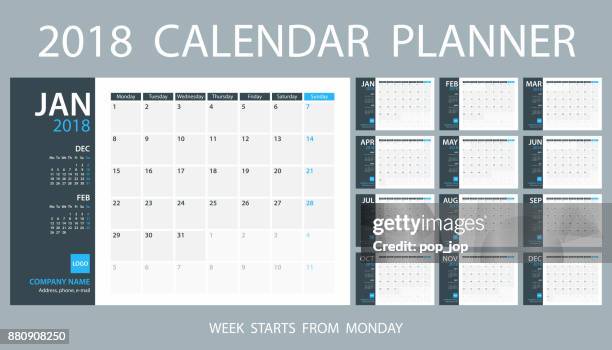 ilustrações de stock, clip art, desenhos animados e ícones de calendar planner template 2018. week starts monday - calendar 2017