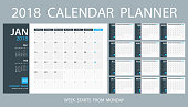 Calendar Planner Template 2018. Week starts Monday
