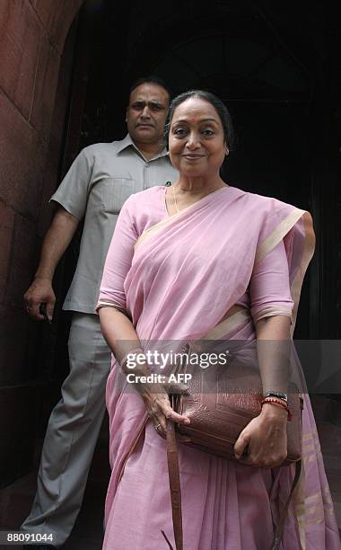 Congress Party Leader Meira Kumar arrives for the opening session of the fifteenth Lok Sabha at Parliament in New Delhi on June 1, 2009. India's...