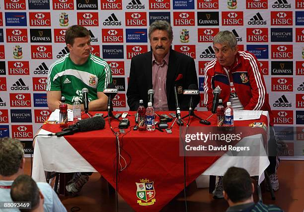 Brian O'Driscoll, Gerald Davies, the Lions manager and head coach Ian McGeechan face the press at the conference held prior to the British and Irish...