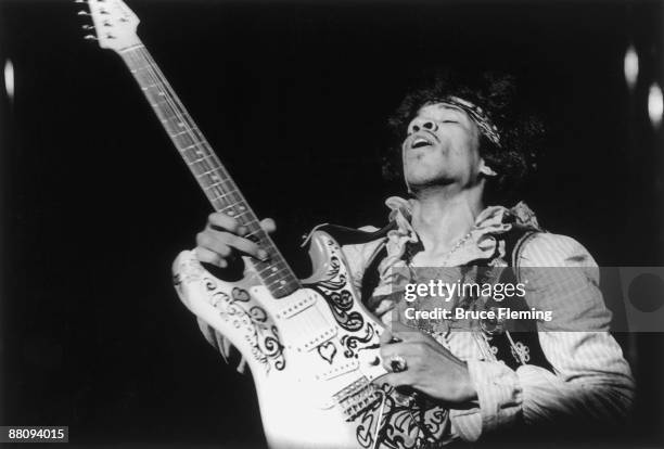 American rock guitarist Jimi Hendrix performing with The Jimi Hendrix Experience at the Monterey Pop Festival, California, 18th June 1967.