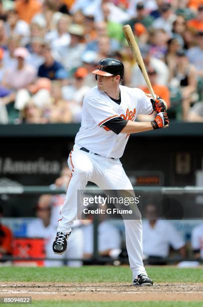 Matt Wieters of the Baltimore Orioles bats against the Detroit Tigers at Camden Yards on May 31, 2009 in Baltimore, Maryland.
