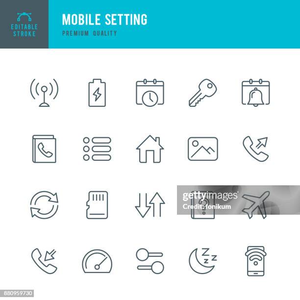 mobile setting - set of thin line vector icons - dial stock illustrations