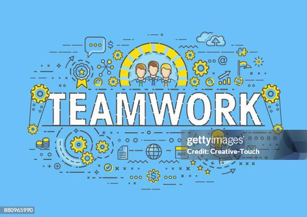 thin concept - teamwork - digital transformation cloud stock illustrations
