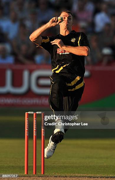 Ryan McLaren of Kent in action during the Twenty20 match between Essex Eagles and Kent Spitfires at The Ford County Ground on June 1, 2009 in...