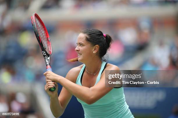 Open Viktoria Kuzmova of Slovakia in action against Venus Williams of the United States on Arthur Ashe Stadium during the Women's Singles round one...