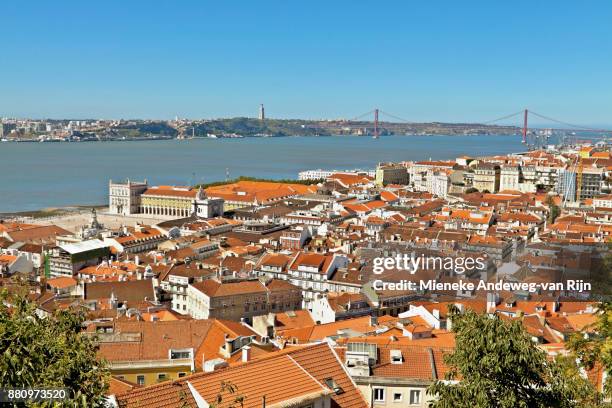 panoramic view of lisbon, and on the river tagus, portugal. - mieneke andeweg stock pictures, royalty-free photos & images