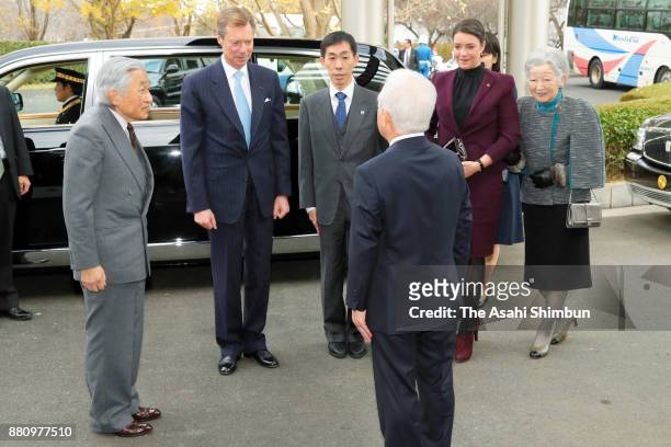 Grand Duke Henri of Luxembourg, his daughter Princess Alexandra of Luxembourg, Emperor Akihito and Empress Michiko are see on arrival at the Japan...