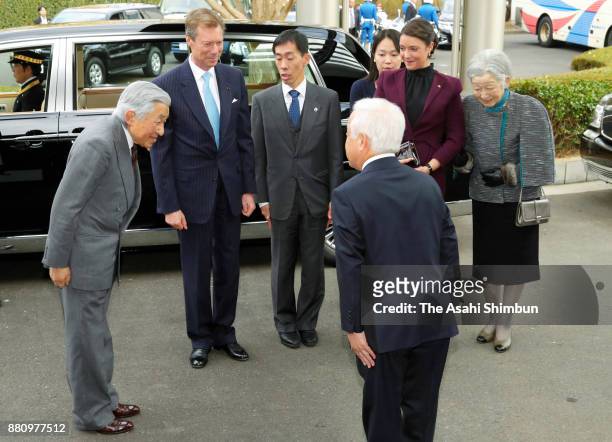 Grand Duke Henri of Luxembourg, his daughter Princess Alexandra of Luxembourg, Emperor Akihito and Empress Michiko are see on arrival at the Japan...