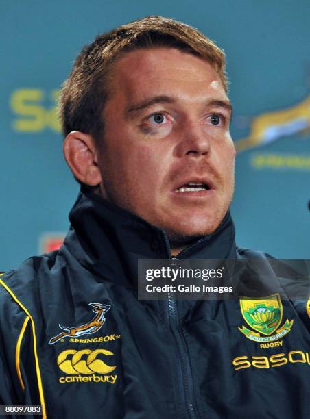 Captain John Smit during the Springboks and Emerging Springboks squad annoucement at Montecasino on June 01, 2009 in Pretoria, South Africa.