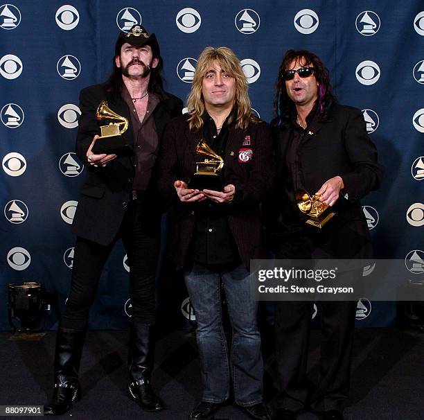 Lemmy Kilmister, Mikkey Dee and Phil Campbell of Motorhead, winners of Best Metal Performance for "Whiplash"