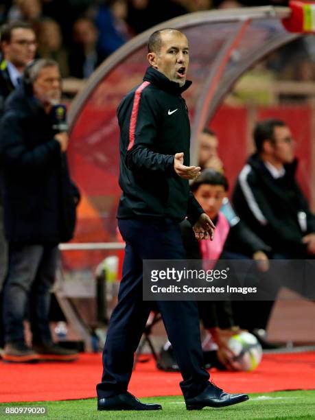 Coach Leonardo Jardim of AS Monaco during the French League 1 match between AS Monaco v Paris Saint Germain at the Stade Louis II on November 26,...