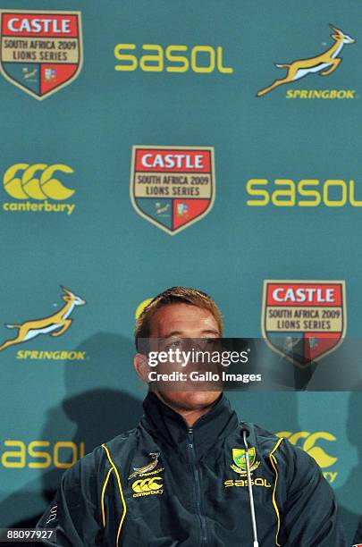 Captain John Smit during the Springboks and Emerging Springboks squad annoucement at Montecasino on June 01, 2009 in Pretoria, South Africa.