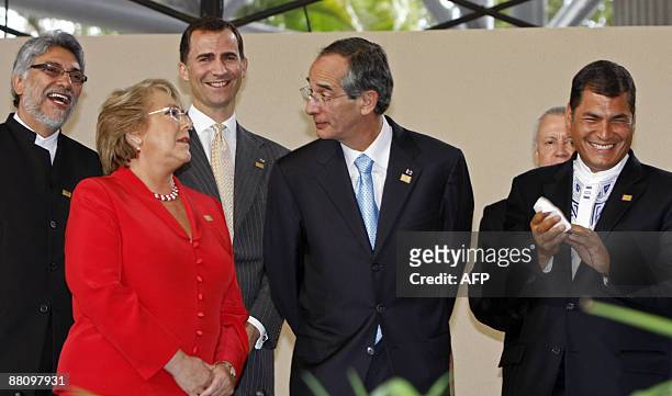 Paraguay's President Fernando Lugo, Chile's President Michelle Bachelet, Spain's Crown Prince Felipe de Borbon, Guatemala's President Alvaro Colom...