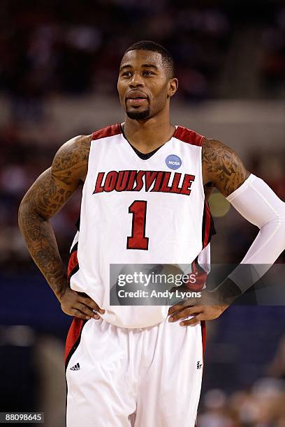 Terrence Williams of the Louisville Cardinals looks on against the Arizona Wildcats during the third round of the NCAA Division I Men's Basketball...