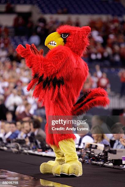 The mascot for the Louisville Cardinals performs against the Arizona Wildcats during the third round of the NCAA Division I Men's Basketball...